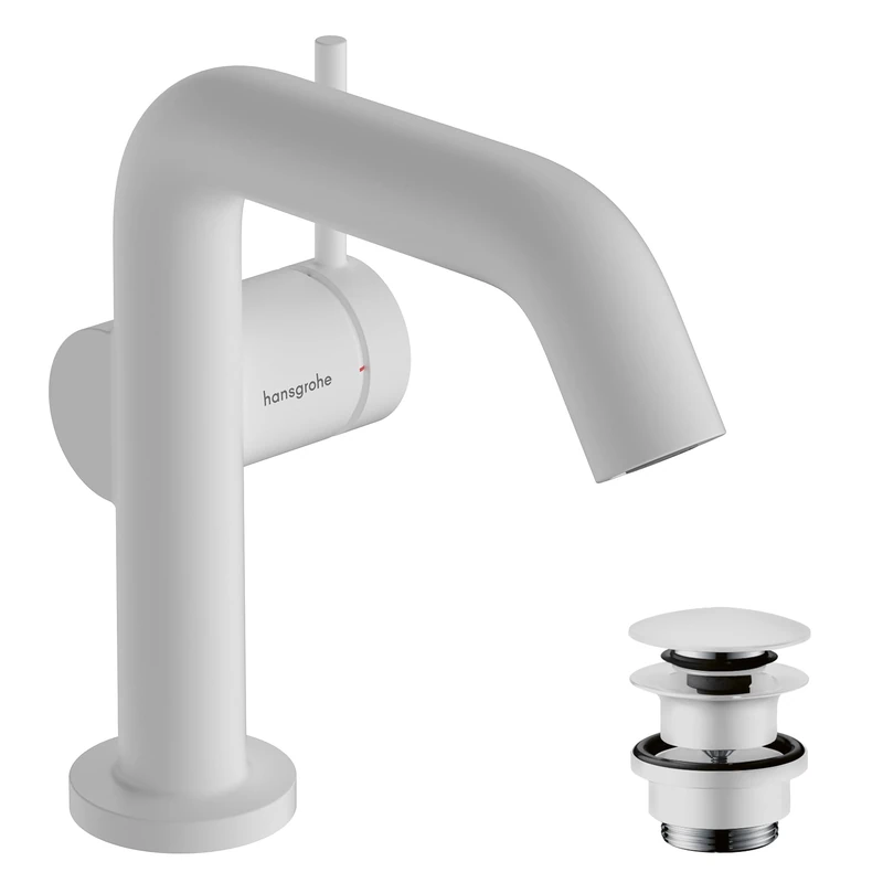 Hansgrohe 73320700 Tecturis S Single Lever Basin Mixer 110 Fine CoolStart EcoSmart+ with Push-Open Waste Set, matt White, spout Height 110mm