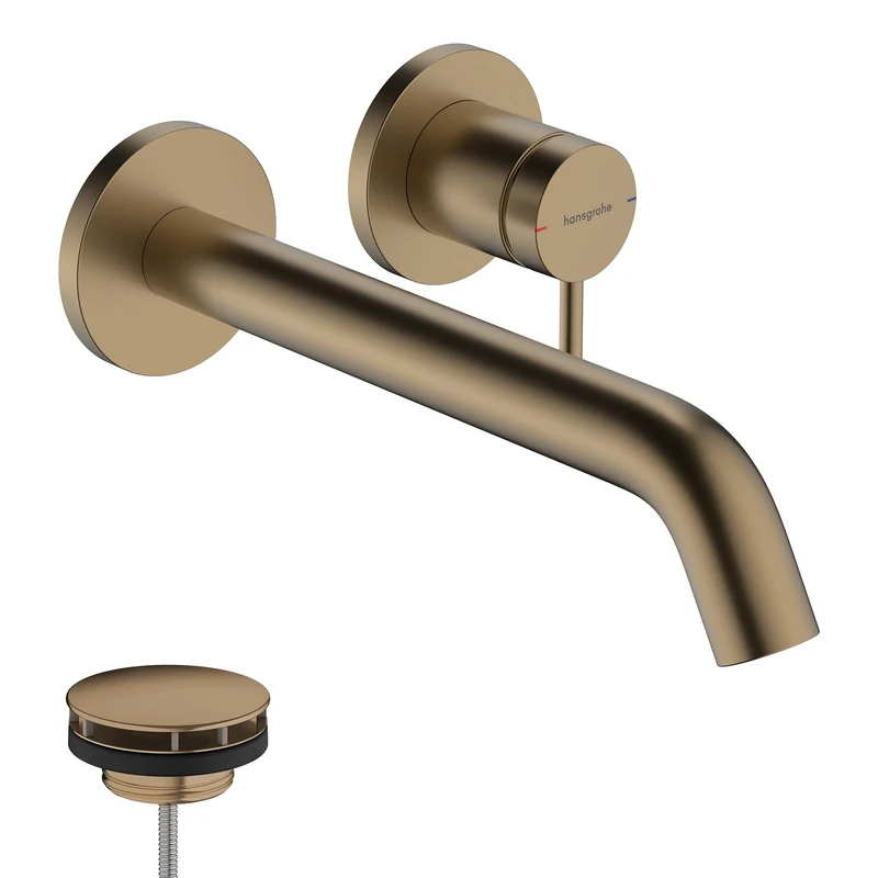 hansgrohe Tecturis S - Bathroom tap Wall-Mounted for Concealed Installation, Bathroom Sink Water tap with spout 22,5cm, Bathroom Mixer tap Water-Saving (EcoSmart+), Brushed Bronze, 73351140