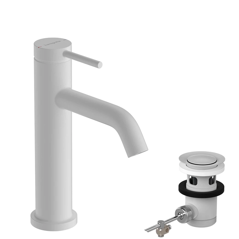 hansgrohe Tecturis S - Bathroom tap with pop-up Waste Set, Bathroom Sink Water tap with spout Height 110mm, Bathroom Mixer tap Water-Saving (EcoSmart+), matt White, 73310700