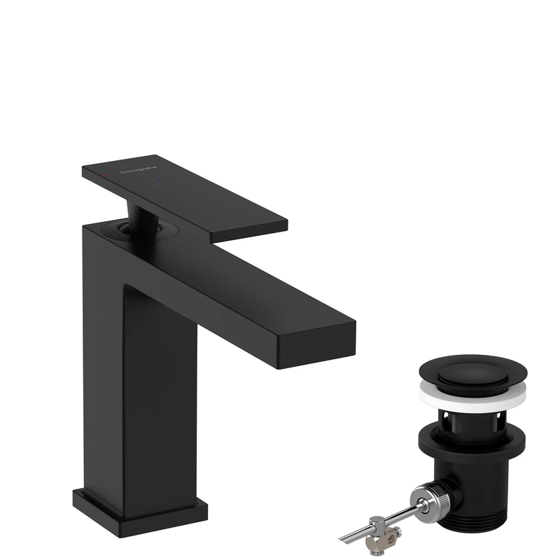 Hansgrohe 73014670 Tecturis E Single Lever Basin Mixer 110 CoolStart EcoSmart+ with pop-up Waste Set, matt Black, spout Height 110mm