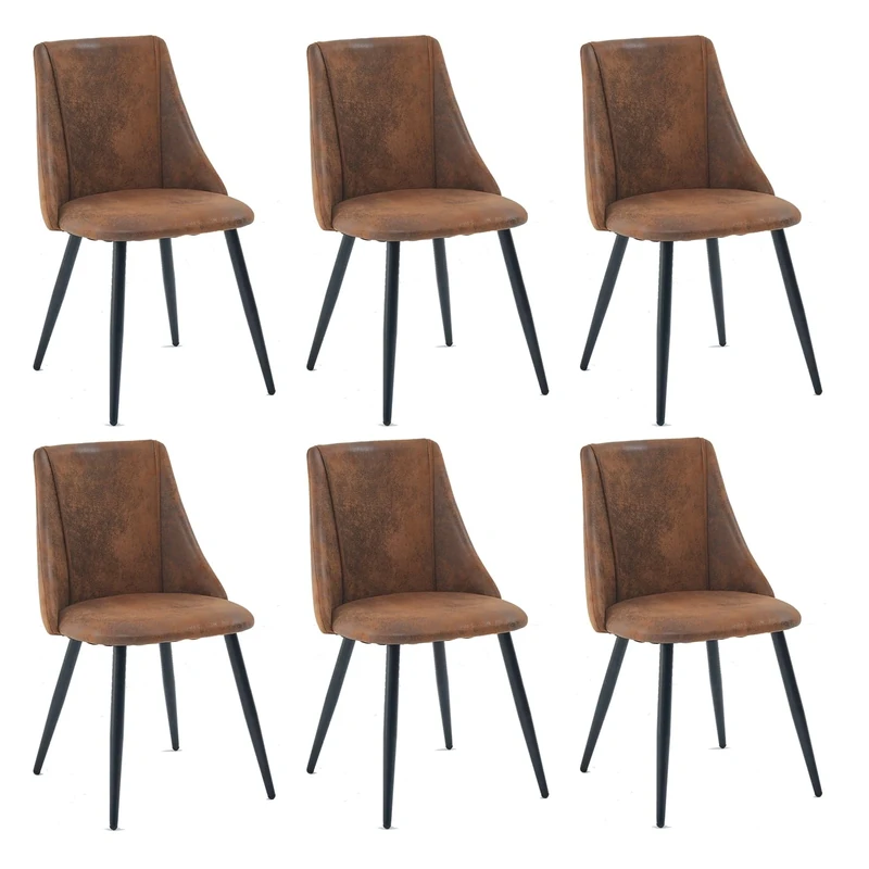 MEUBLE COSY Dining Chairs Set of 6 with Suede Upholstered Backrest for Dressing Table Desk Lounge Living Room Kitchen Bedroom Home Office, Metal Legs, Brown
