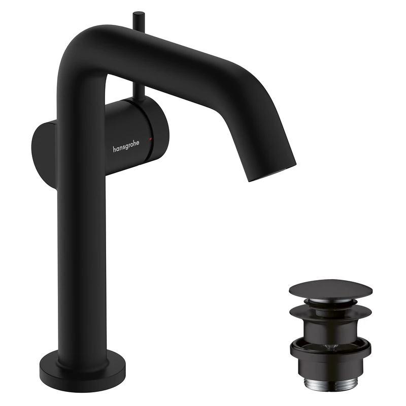 hansgrohe Tecturis S - Bathroom tap with Push-Open Waste Set, Energy-Saving (CoolStart), Bathroom Sink Water tap with spout 150mm, Bathroom Mixer tap Water-Saving (EcoSmart+), matt Black, 73340670