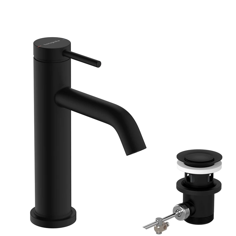 hansgrohe Tecturis S - Bathroom tap with pop-up Waste Set, Bathroom Sink Water tap with spout Height 110mm, Bathroom Mixer tap Water-Saving (EcoSmart+), matt Black, 73310670