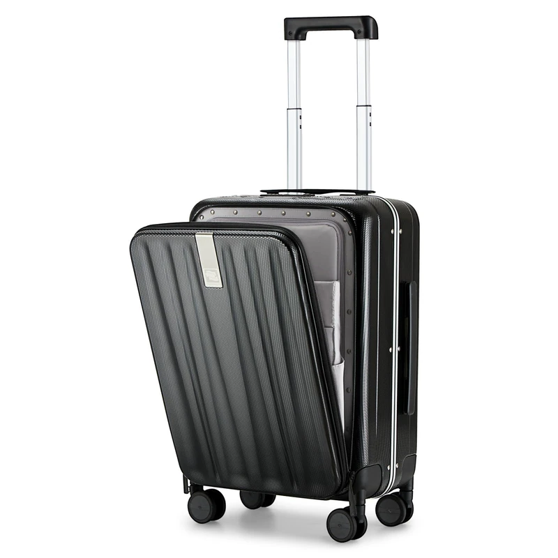 Hanke 16 20 24 26 Inch Carry On Suitcase PC Hardshell Luggage Top Open Aluminum Frame Rolling Suitcases with Wheels Travel Luggage for Womem Men, Black(with laptop compartment), 20 inch, 20 Inch Carry