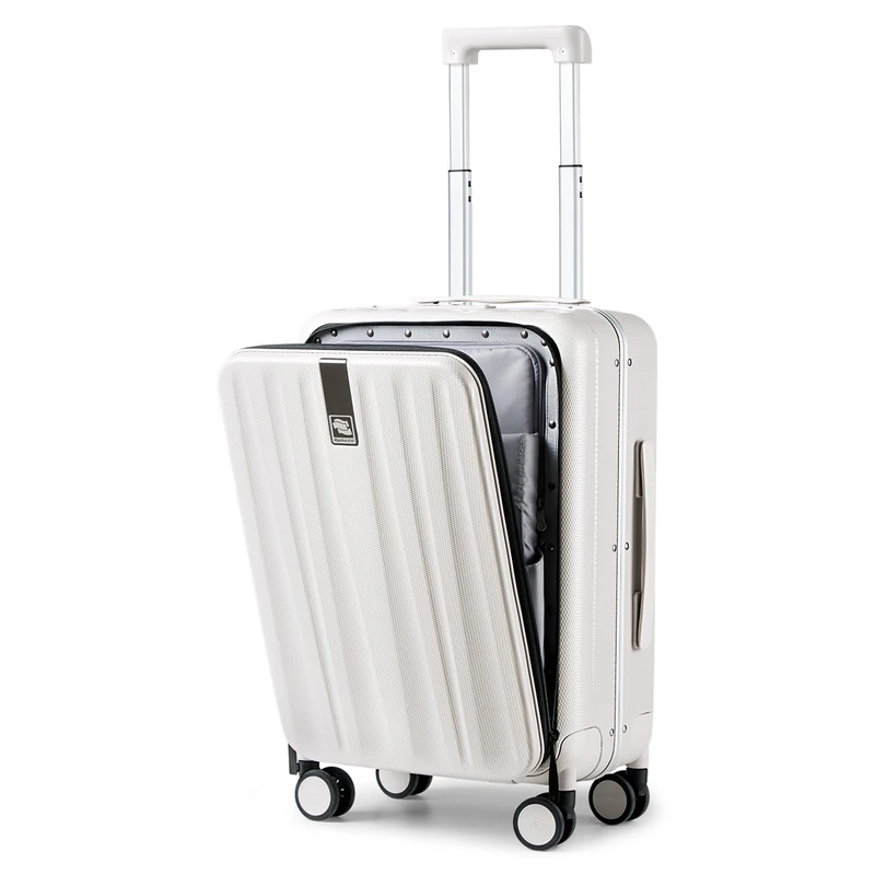 Hanke 16 20 24 26 Inch Carry On Suitcase PC Hardshell Luggage Top Open Aluminum Frame Rolling Suitcases with Wheels Travel Luggage for Womem Men, Ivory White(with laptop compartment), 20 inch, 20 Inch