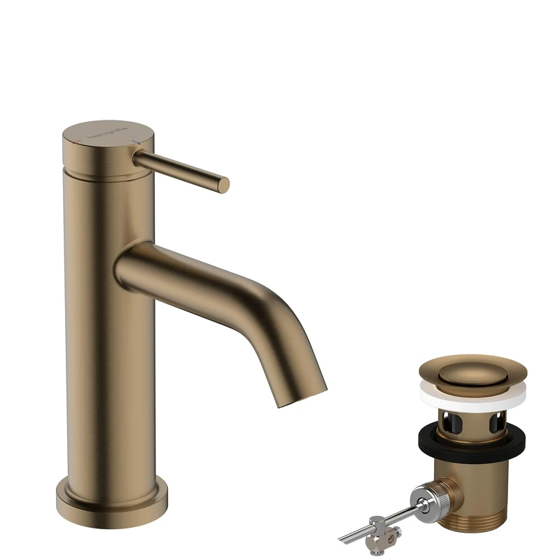hansgrohe Tecturis S - Bathroom Sink Water tap with pop-up Waste Set, Energy-Saving (CoolStart), Bathroom Mixer tap with spout Height 80mm, Water-Saving (EcoSmart+), Brushed Bronze, 73302140