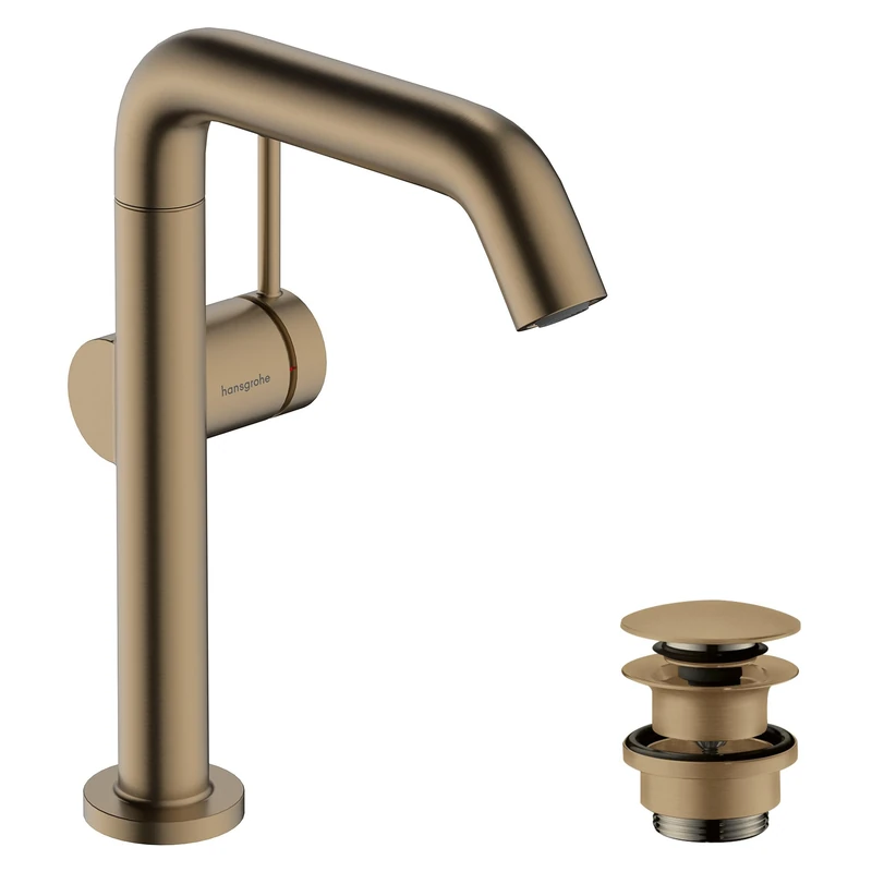 Hansgrohe 73360140 Tecturis S Single Lever Basin Mixer 210 Fine CoolStart EcoSmart Push-Open Waste Set, Brushed Bronze, spout Height 210mm / Swivel spout