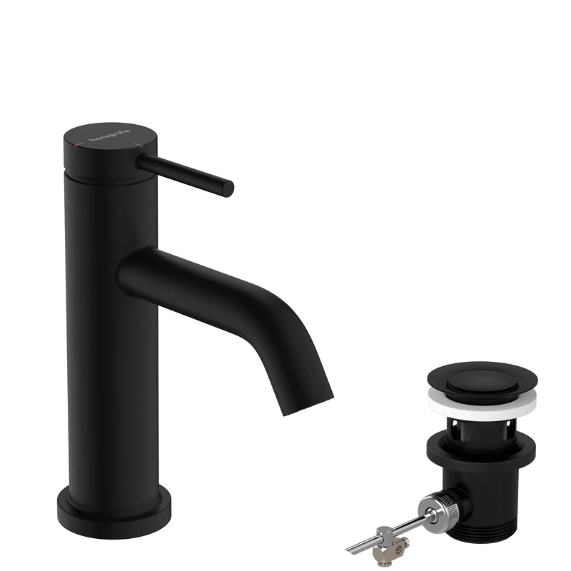 hansgrohe Tecturis S - Bathroom tap with pop-up Waste Set, Energy-Saving (CoolStart), Bathroom Sink Water tap with spout Height 80mm, Bathroom Mixer tap Water-Saving (EcoSmart+), matt Black, 73302670
