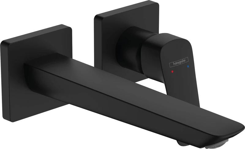 hansgrohe Logis Fine - Bathroom tap Wall-Mounted for Concealed Installation, Bathroom Sink Water tap with spout 20,6cm, Bathroom Mixer tap Water-Saving (EcoSmart), matt Black, 71256670