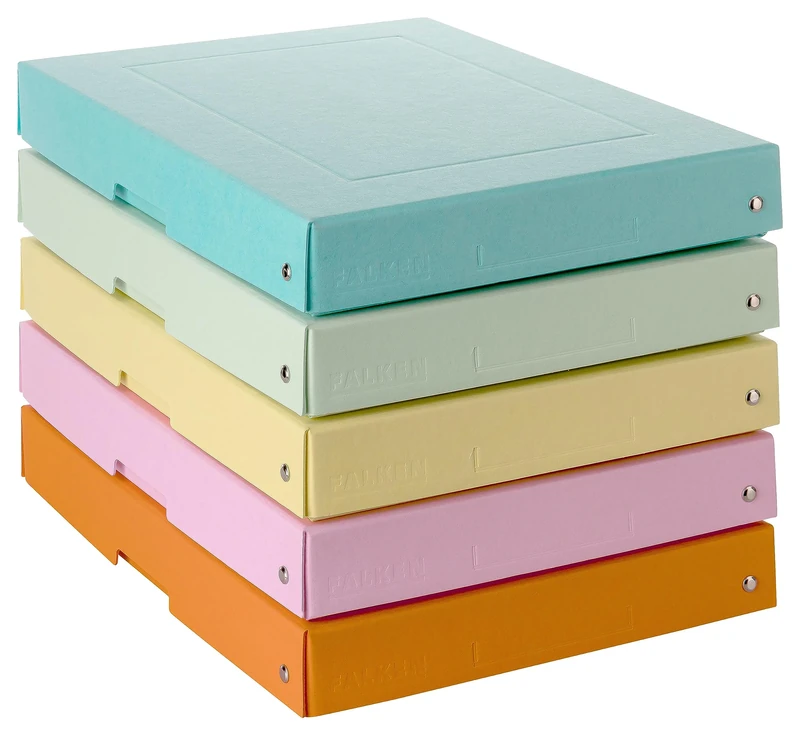 FALKEN Original PureBox Pastel Pack of 5 Made in Germany 40 mm High DIN A4 Assorted Colours Storage Box with Lid Made of Sturdy Cardboard Vegan Gift Box Transport Box Multi-Purpose Box