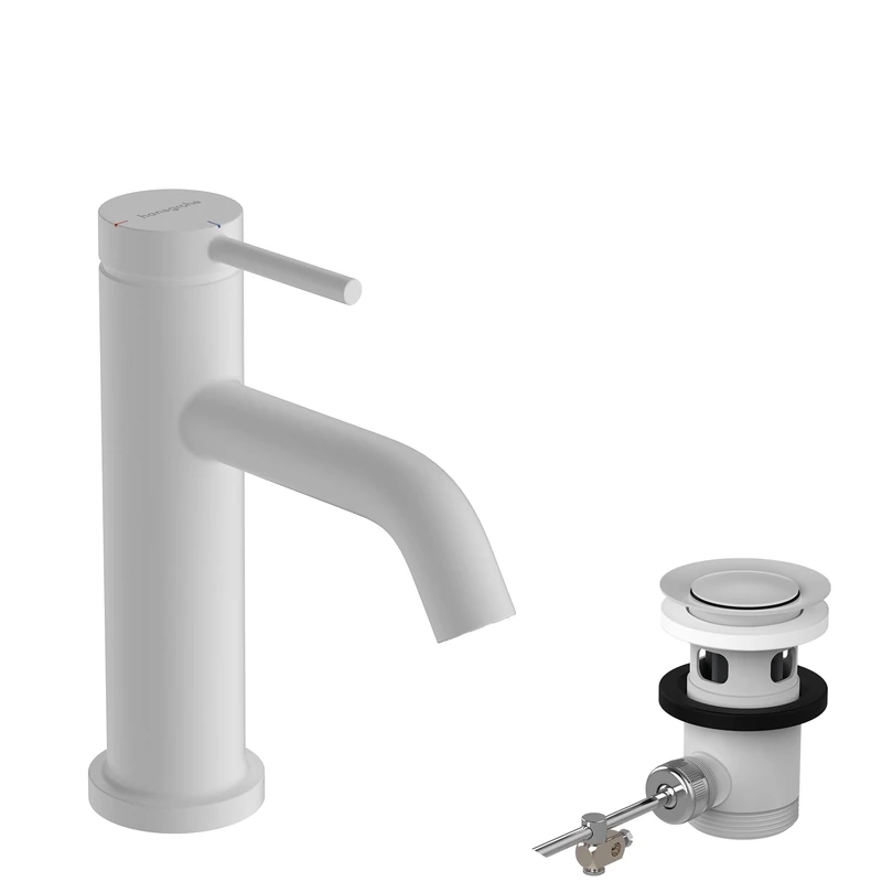 hansgrohe Tecturis S - Bathroom tap with pop-up Waste Set, Energy-Saving (CoolStart), Bathroom Sink Water tap with spout Height 80mm, Bathroom Mixer tap Water-Saving (EcoSmart+), matt White, 73302700