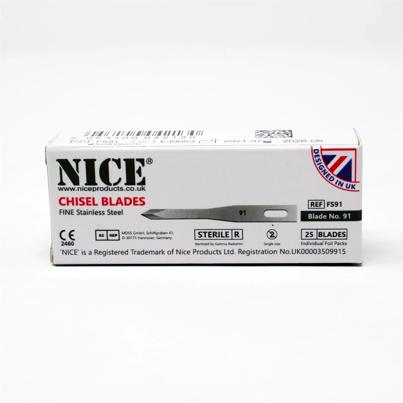 25 x NICE FINE 91 Sterile Stainless Steel Chisel Blades with Four Sided Spear Point Tip for Hair Transplant Surgery FS91