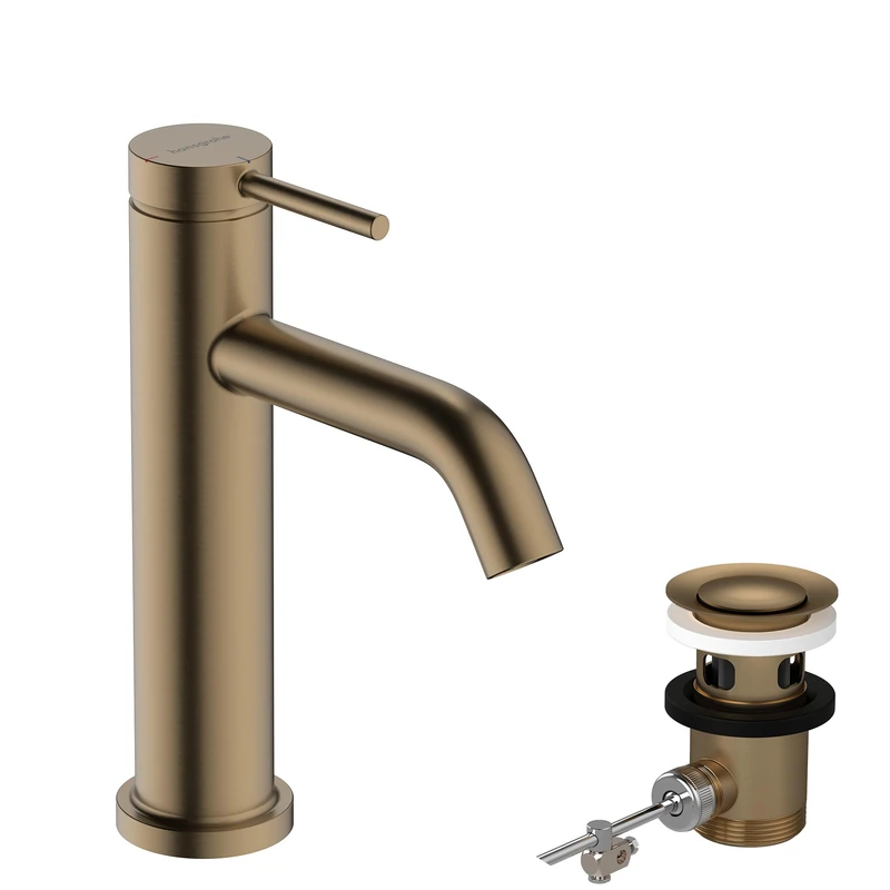 hansgrohe Tecturis S - Bathroom tap with pop-up Waste Set, Energy-Saving (CoolStart), Bathroom Sink Water tap with spout 110mm, Bathroom Mixer tap Water-Saving (EcoSmart+), Brushed Bronze, 73314140