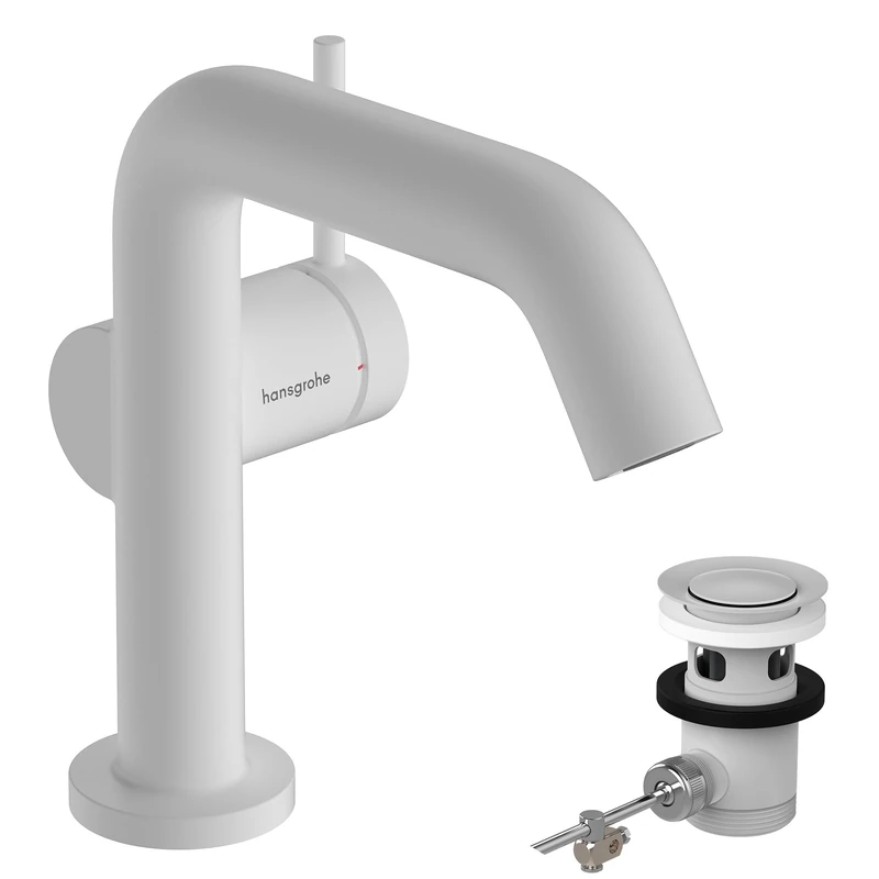 Hansgrohe 73323700 Tecturis S Single Lever Basin Mixer 110 Fine CoolStart EcoSmart+ with pop up-Waste Set, matt White, spout Height 110mm