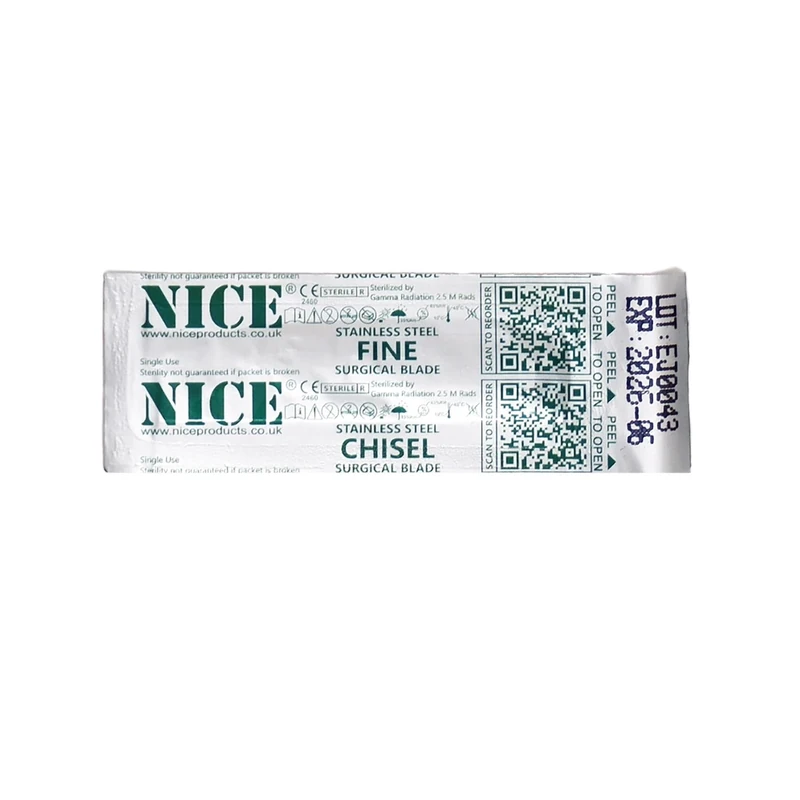 25 x NICE FINE 65A Sterile Stainless Steel Chisel Blades FS65A for Plastic & Reconstructive Surgery