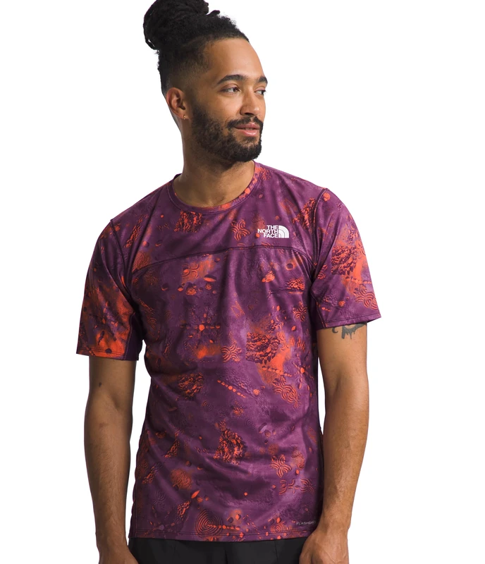 The North Face Sunriser T-Shirt Vivid Flame Trailglyph Print XS