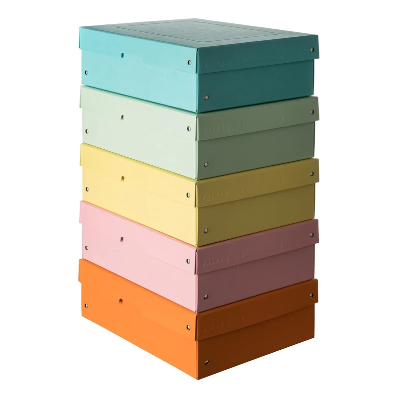 Original Falken PureBox Pastel Pack of 5 Made in Germany 100 mm High DIN A4 Assorted Colours Storage Box with Lid Made of Sturdy Cardboard Vegan Gift Box Transport Box Multi-Purpose Box