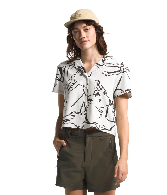 The North Face First Trail Shirt White Dune Coyote Field Sketch Print XS