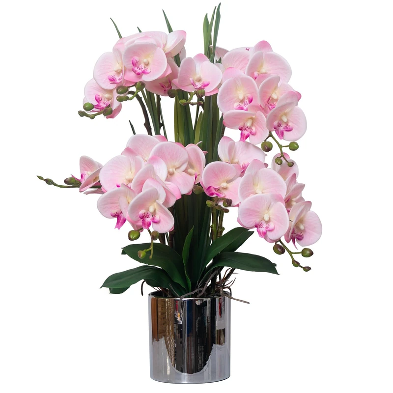 CXGS Artificial Orchid Flower Plants Real Touch Faux Orchids in Ceramic Vase 20.9'' Pink Phalaenopsis Orchid Fake Flower Arrangement Home Indoor Decor