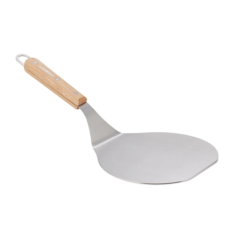 Relaxdays Pizza Peel, Bread & Tart Slider, Paddle, 16.5 x 17.5 cm, Stainless Steel, Wood Handle, Silver/Light Brown