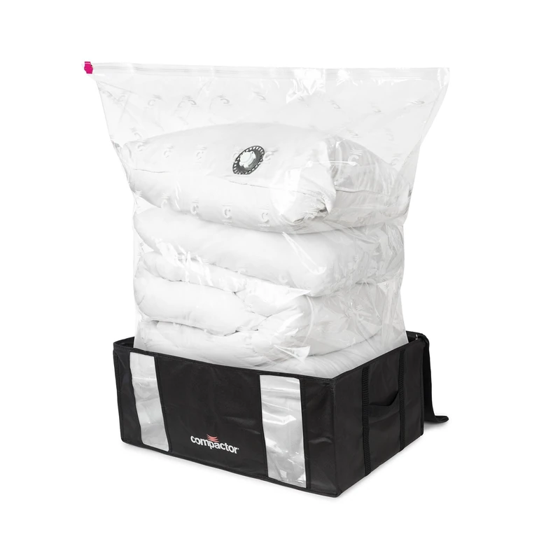 COMPACTOR - Set of 3 XXL vacuum storage bags black - 65 x 45 x H27 cm - Compression with vacuum cleaner - Integrated handles - Large capacity - Storage in dressing room and under bed - Image 1