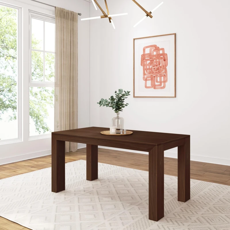 Maxwood Furniture 152.5Cm Dining Table, Solid Wood Modern Kitchen Table, Large Wooden Rectangular Dinner Table For Dining Room, Home Office, Living Room Furniture, Easy Assembly, Walnut Wirebrush