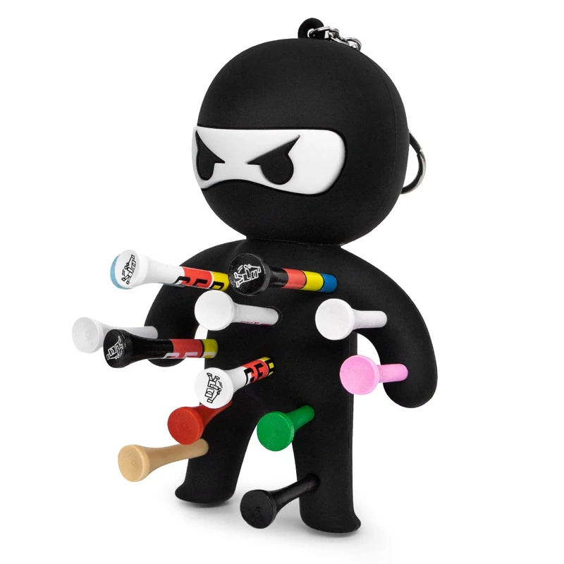 Golf Ball Tee Holder | Novelty Keychain Accessory for Bag Ninja, Black, S