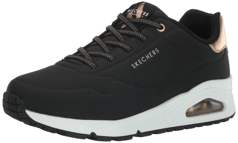 Skechers Women's UNO Shimmer Away Sneaker, Black/White, 5.5 UK