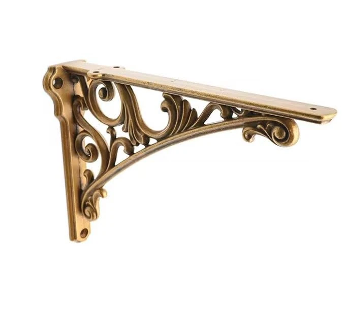 CABDM Decorative Shelf Bracket 8 inch, Antique Brass Shelf Brackets for Shelving, Heavy Duty Vintage, DIY Projects, Hardware Included, 4 Pack, 7.87x5.6x1.73 inch,Baroque Style