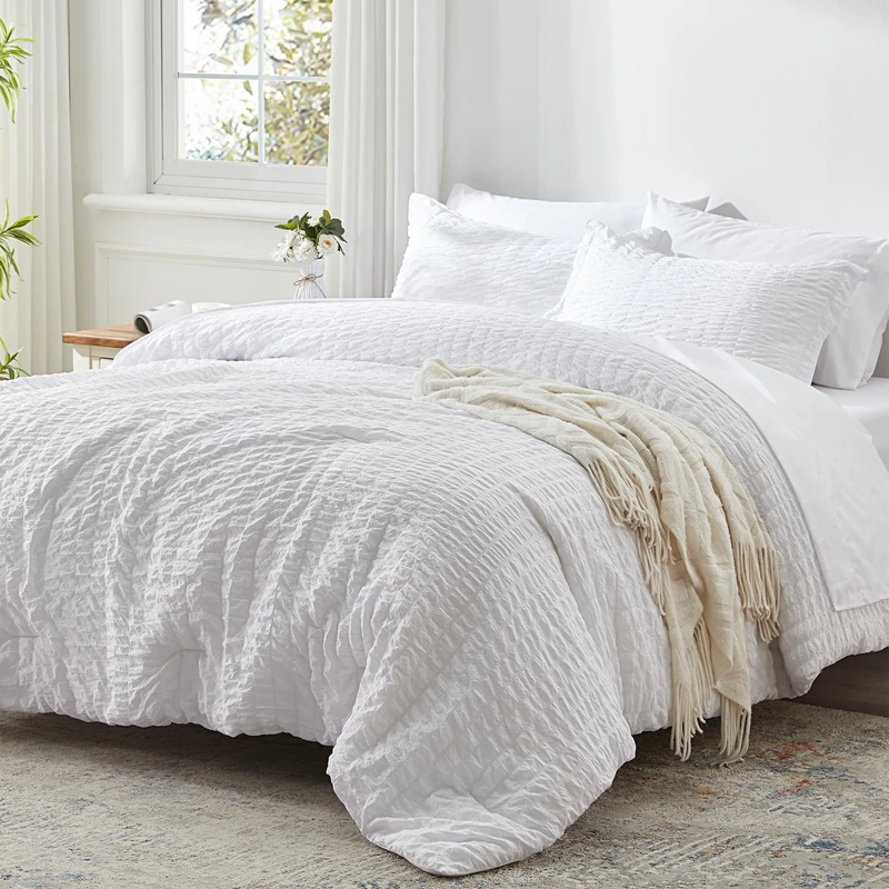 Zzlpp King Size Comforter Set 7 Piece, White Bed in a Bag King Bedding Sets