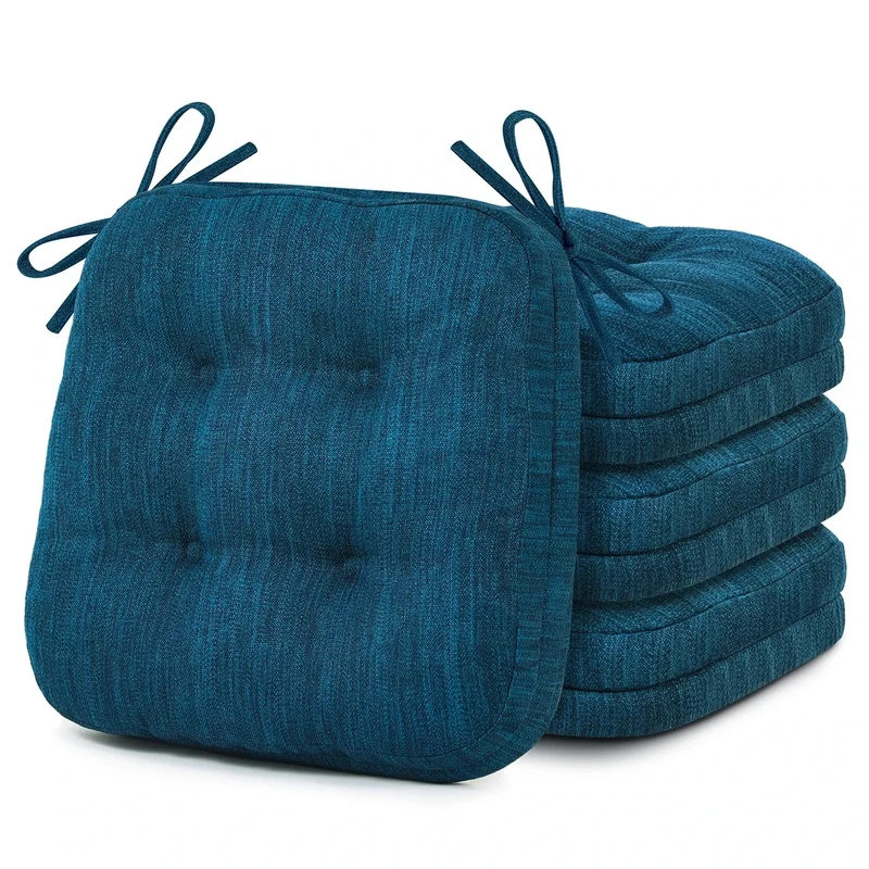 Shinnwa Chair Cushions for Dining Chairs 4 Pack, Tufted Memory Foam Kitchen Seat Cushions, Non-Slip Chair Pads with Ties, 16.5” x 16.5” x 4”, Navy Blue, Set of 4