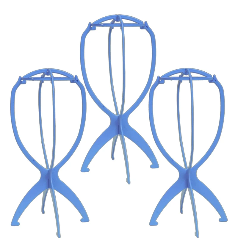 ZeriTlolen 3 Pack Wig Stands for Long Short Hair, Portable Collapsible Dryer Travel Extensions Stands, Hairpin Durable Plastic Folding Holder (Blue, 14 Inch)