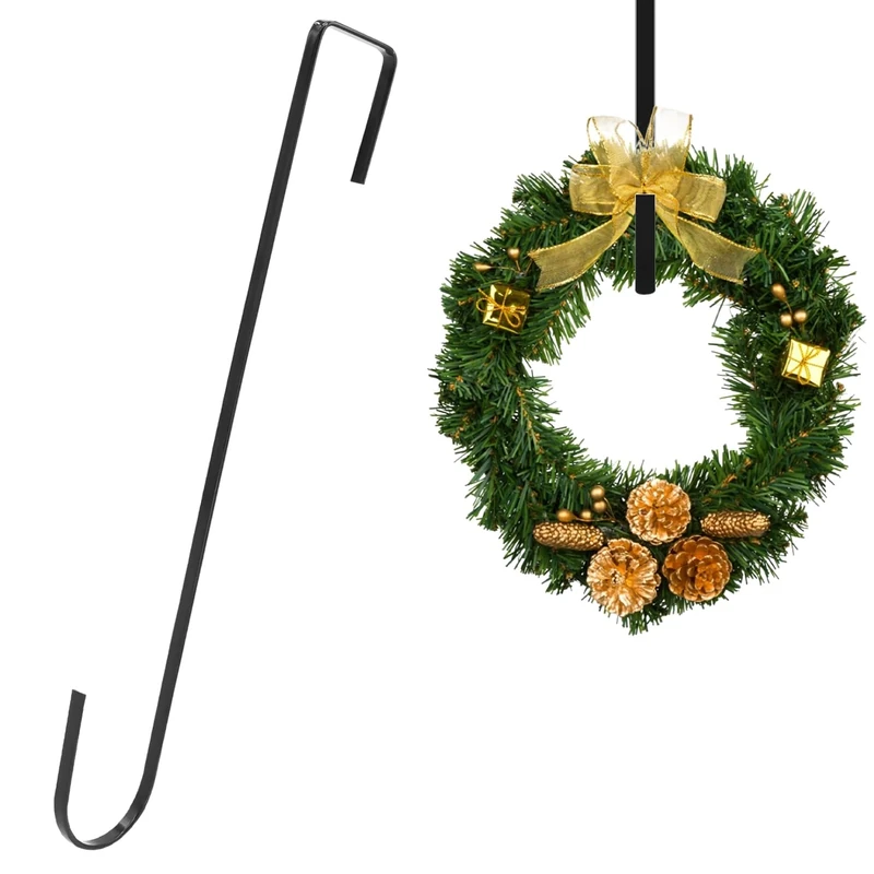 CHEERYMAGIC Christmas Metal Wreath Hanger, 30.5 x 0.6cm Over Door Wreath Hook Holder for Home Office Wall Wedding Display A7HHGG (0.6cm Black)