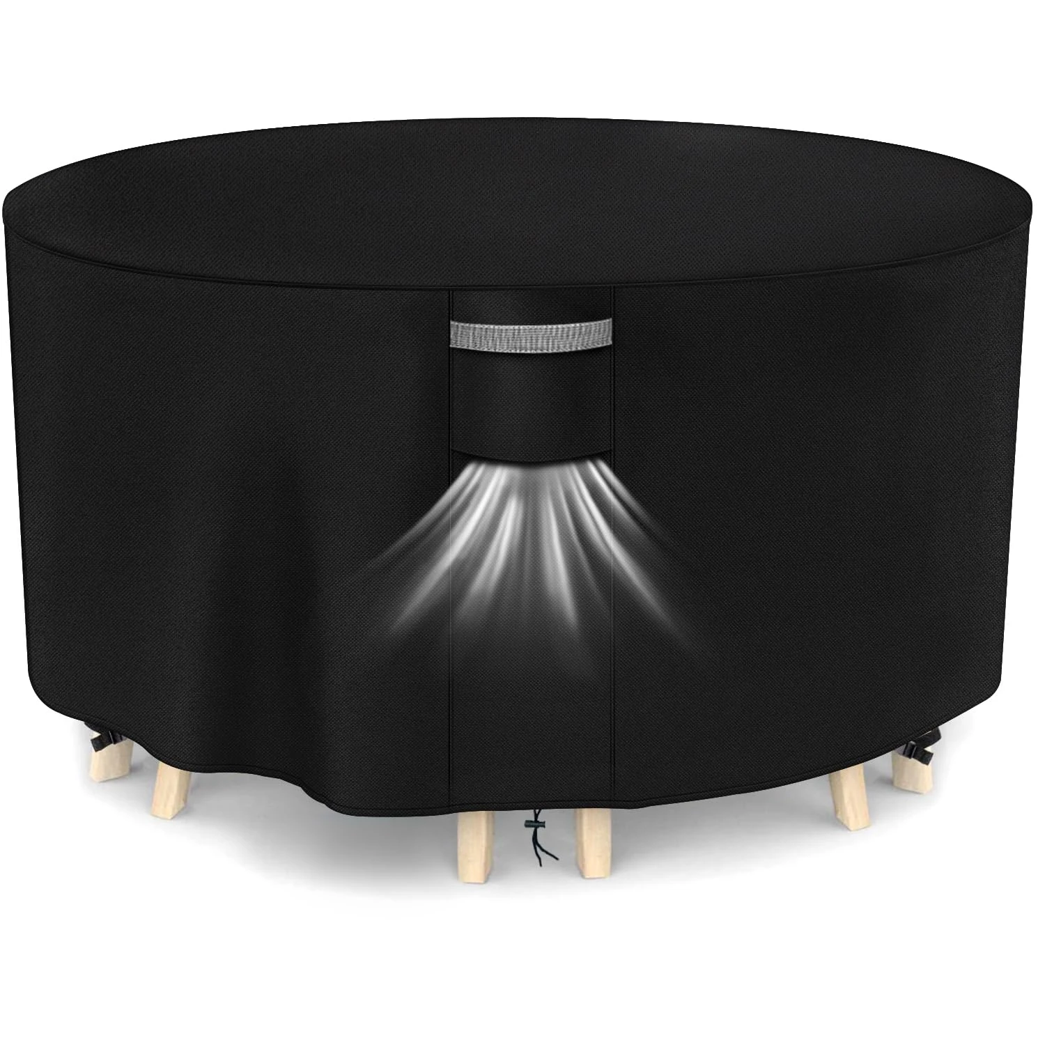 Dokon Garden Furniture Covers Waterproof Round Garden Table Cover with Air Vents, Windproof Anti-UV Heavy Duty 420D Oxford Fabric Patio Set Cover, Outdoor Table and Chairs Covers, Ø250 x 104cm