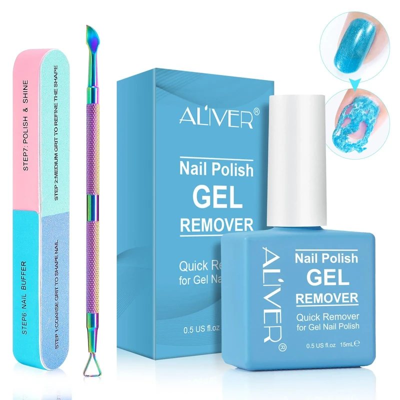 Gel Nail Polish Remover 15ml with Nail File & Nail Polish Scraper, Professional Gel Polish Remover, Easily & Quickly Remove Nail Polish in 3-5 Minutes, Doesn't Hurt Nails