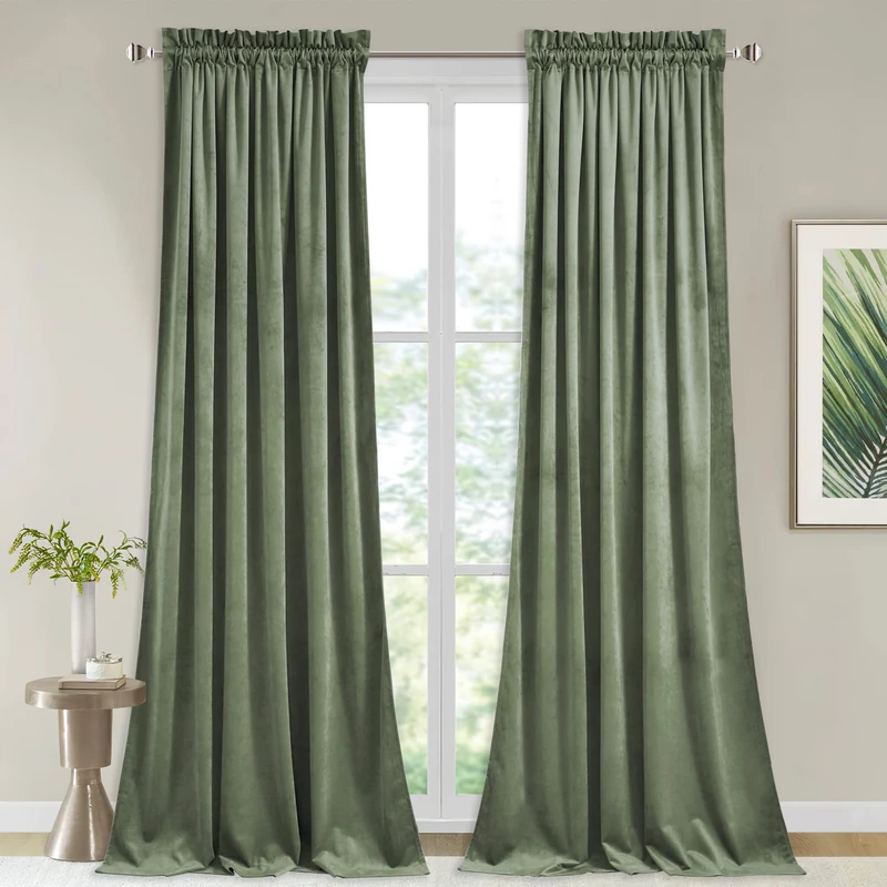 StangH Sage Green Velvet Curtains Room Darkening Thermal Insulated Elegant Home Decor 52" W x 102" L 2 Panels