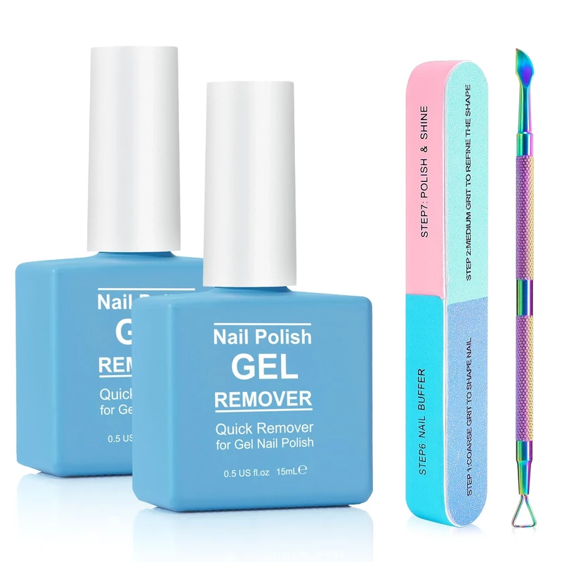 Gel Nail Polish Remover 2 pack with Nail File & Nail Polish Scraper, Professional Gel Polish Remover for Nails, Easily & Quickly Remove Nail Polish in 3-5 Minutes, Doesn't Hurt Nails