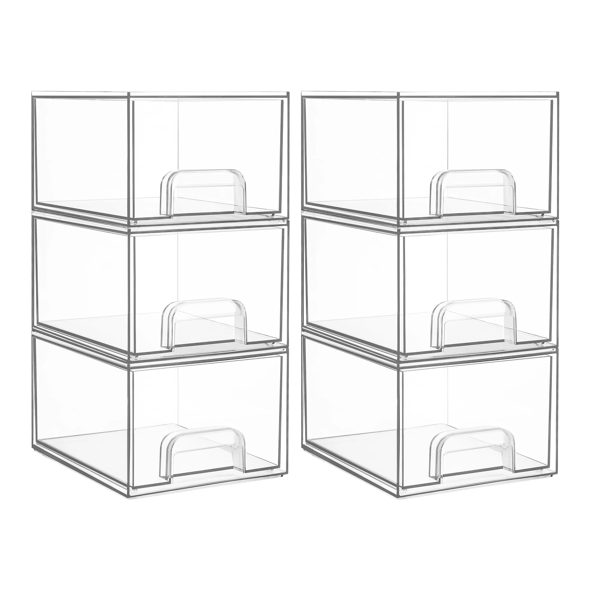 Vtopmart 6 Pack Clear Small Stackable Storage Drawers, Acrylic Bathroom Makeup Organiser, Plastic Storage Box For Vanity, Under Sink, Kitchen Cupboard, Pantry, Home Organization