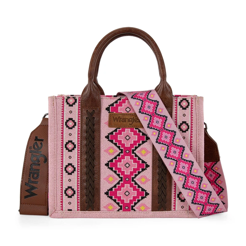 Wrangler Aztec Tote Bag for Women Boho Shoulder Purses and Handbags, Angel Diamond Light Pink (Guitar Strap), S