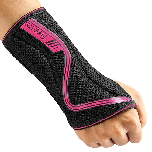 FREETOO Wrist Brace Carpal Tunnel Right Hand for Women Size M (Your Wrist:6.7"-8.3") Black-Pink