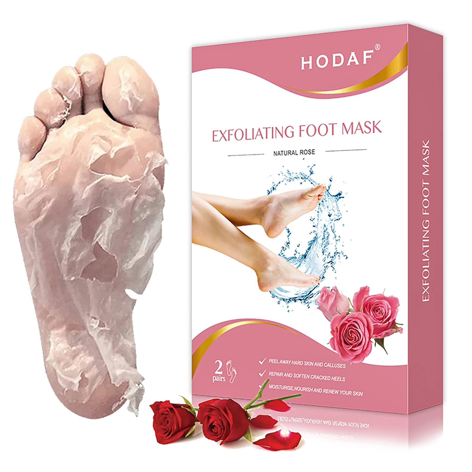 2 Pairs Foot Peel Mask for Hard Skin,Exfoliating Foot Peeling Mask for Dead Skin,Cracked Heel Treatment Socks,Plant Formula Moisturising Socks,Callus Remover Foot Mask,Baby-Soft Feet Skin (Rose)