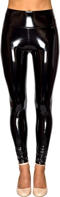 Tease Womens Wet Look Shiny Vinyl PVC High Waist Stretch Leggings (14, Black)