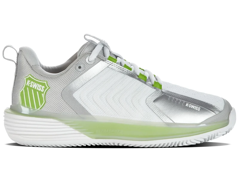 K-Swiss Performance Ultrashot 3 HB, Tennis Shoes, White/Gray Violet/Lime Green,