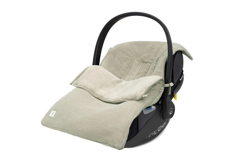 Jollein Footmuff Basic Knit Olive Green - for Baby Car Seat Group 0+ and Pushchairs - for 3-Point and 5-Point Harness - Knitting Pattern and Fleece Lining - Olive Green