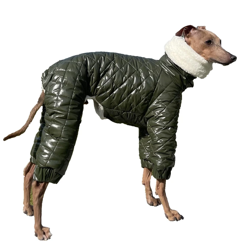 D DOGGY STAR Italian Greyhound Snowsuit Winter Thick Padded Coat Warm Outfits Jacket Turtlenceck Clothes Whippet for Dog (S,Snowsuit Khaki)