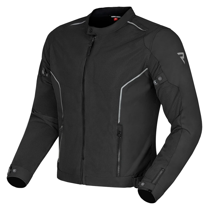 REBELHORN Wave Men's Motorcycle Jacket, Textile, Mesh Ventilation Inserts, Elbow and Shoulder Protectors Level 2, Back Protector Bag, Sizes up to 10XL, black, L
