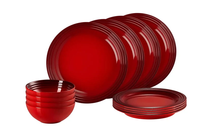 Le Creuset 12 Piece Stoneware Dinnerware Set, Cerise, 79351000607081