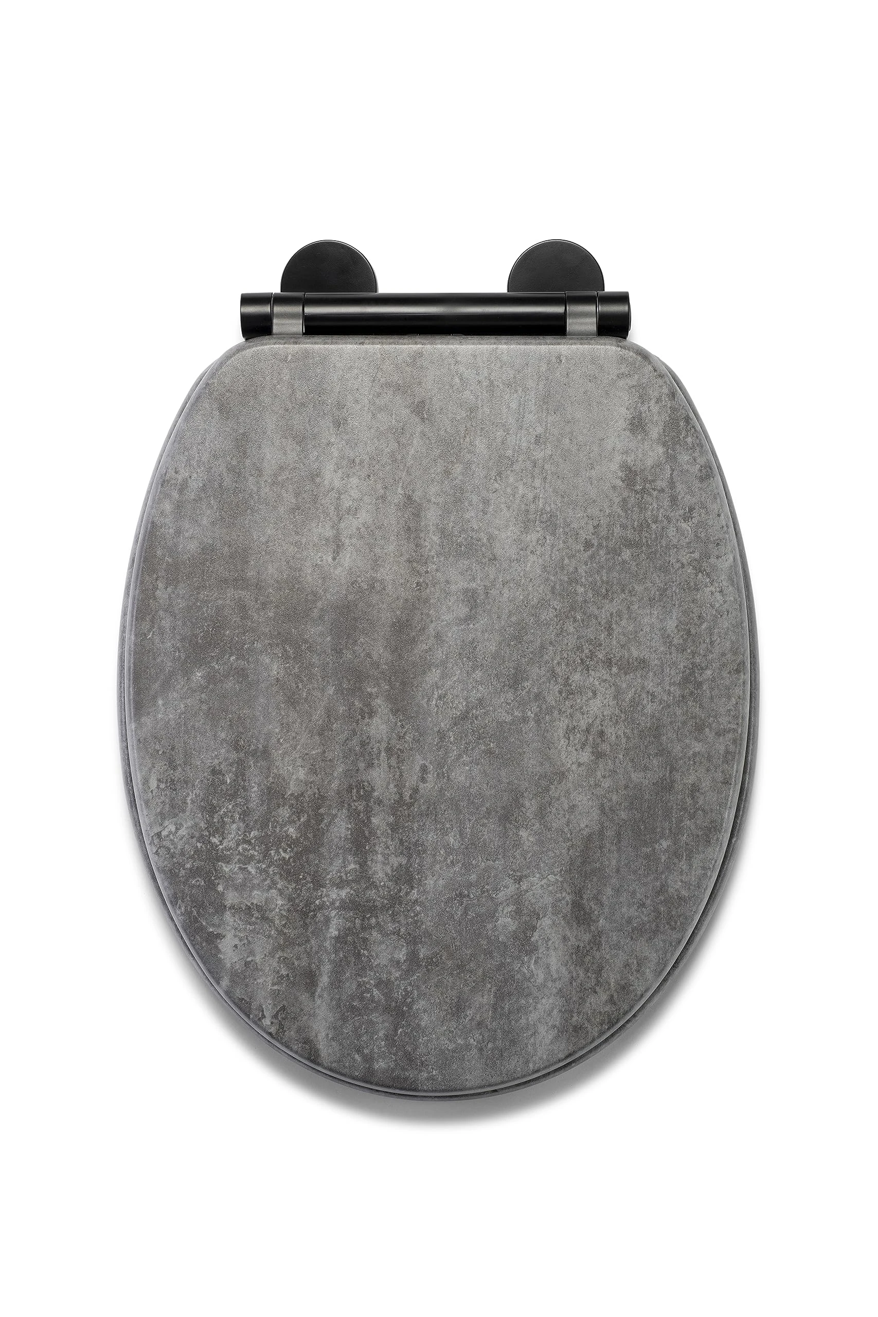 Croydex Kirkstone Grey Wooden Toilet Seat - Soft Close & Quick Release Button for Easy Cleaning, Adjustable Hinges with Top and Bottom Fixings Included (Slate Grey Soft Close Toilet Seat)