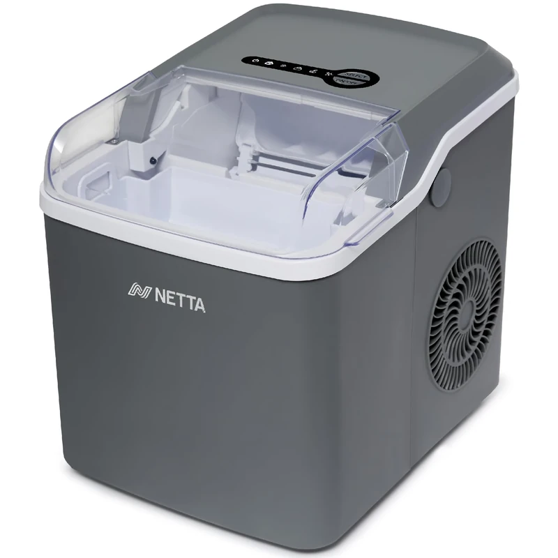 NETTA Ice Maker Machine for Home Use Makes Cubes in 10 Minutes - Large 12kg Capacity 1.2L Tank - No Plumbing Required - Includes Scooper and Removable Basket - Grey