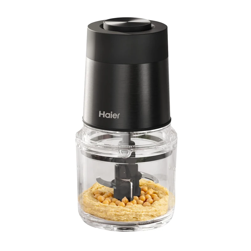 Haier 550W Mini Food Processor with 2 Speeds, Double Power Blades, Glass Bowl, Electric Chopper for Garlic, Nuts and Vegetables, hOn App, Black [I-Master Series 5 HCH5B1 S5]